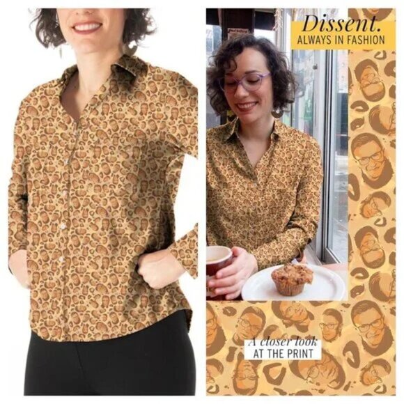 Betabrand Leopard RBG Girlfriend Shirt Print L Tan/Brown - Picture 1 of 15